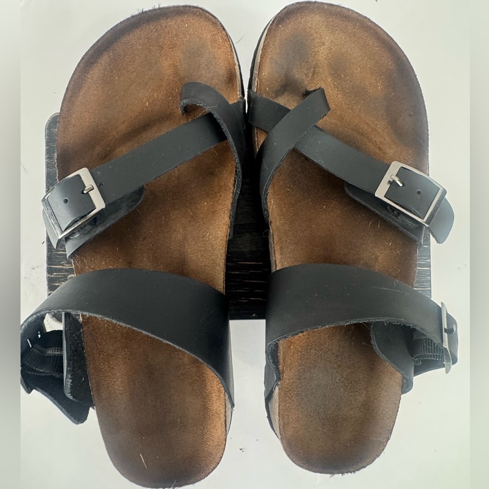 White Mountain Gracie Black Leather Footbed Slide Sandals Women’s 10
